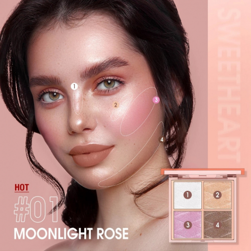 O.TWO.O Пудра-хайлайтер для макияжа, 4 цвета арт. SC045  Moonlight Rose #01 7.5 g.