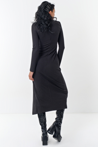 Платье с длинным рукавом из трикотажа  черное
