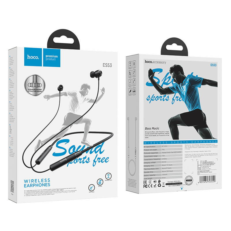 Гарнитура Hoco ES53 Coolway sports, bluetooth 5.0, спортивная вакуумная, черная