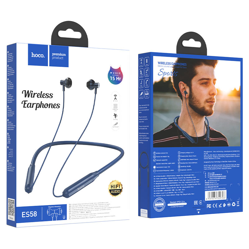 Гарнитура Hoco ES58 Sound tide, bluetooth 5.0, спортивная вкладыши, синяя