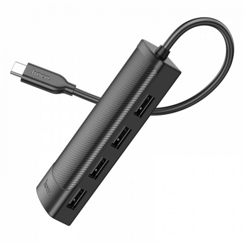 Разветвитель Hoco HB41 (вход Type-C) 4 порта USB (4xUSB2.0), черный в коробке, 0,2м