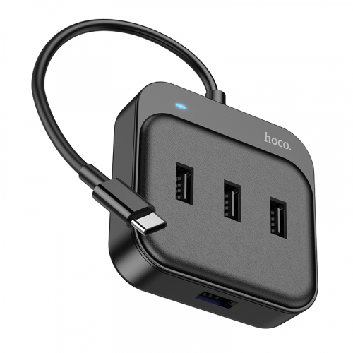 Разветвитель Hoco HB31 (вход Type-C) 4 порта USB (1xUSB3.0, 3xUSB2.0) метал., черный 0,2м (19)