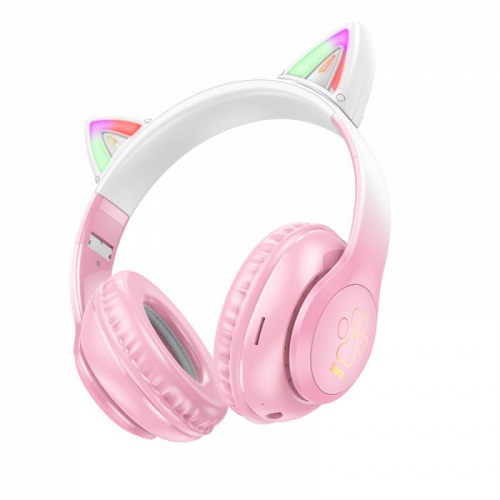 Гарнитура Hoco W42 Cat Ear, bluetooth 5.3, полноразмерная, оголовье с кошачьими ушами, розовая