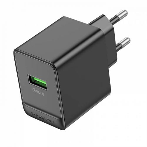Сетевое зарядное Borofone BAS12A, USB A, QC3.0 (3000мА), 1USB выход, черное, блистер