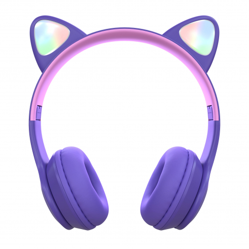 Гарнитура More Choice HW24kids bluetooth 5.0, полноразмерная, оголовье с кошачьими ушами, фиолетовая