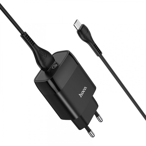 Сетевое зарядное Hoco C72Q microUSB B, QC3.0 (18W) 1USB выход + кабель, черное блистер (30/180)