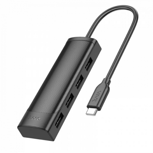 Разветвитель Hoco HB41 (вход Type-C) 4 порта USB (4xUSB2.0), черный в коробке, 0,2м