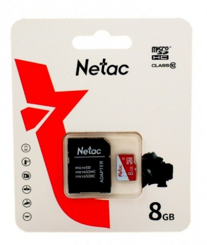 Карта памяти 08 GB Netac P500 Eco (micro SDHC, class10) с SD-адаптером