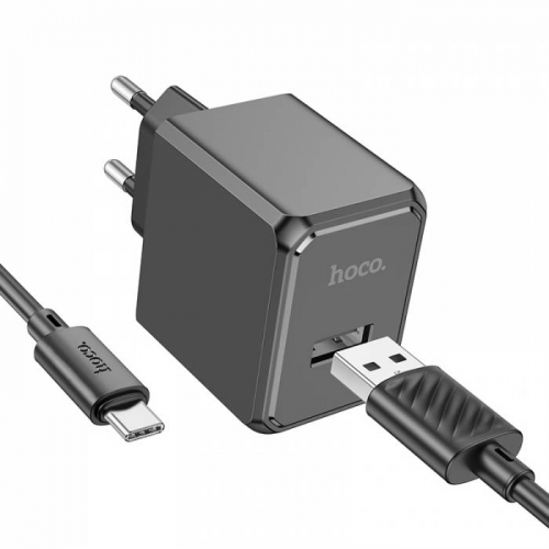 Сетевое зарядное Hoco CS11A Type-C, (2100мА), 1USB выход + кабель, черное, блистер