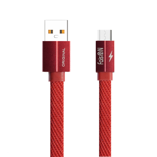 Кабель FaisON K-35 USB A, microUSB B, нейлон, плоский, 2А, красный в коробке, 1м
