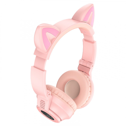 Гарнитура Borofone BO18 Cat Ear, bluetooth 5.0 полноразмер, оголовье с кошачьими ушами, розовая (36)