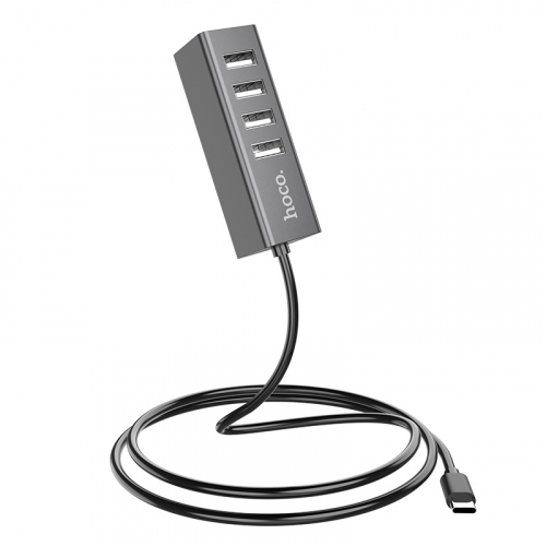 Разветвитель Hoco HB1 (вход Type-C) 4 порта USB (4xUSB2.0), метал., серый (1/12)