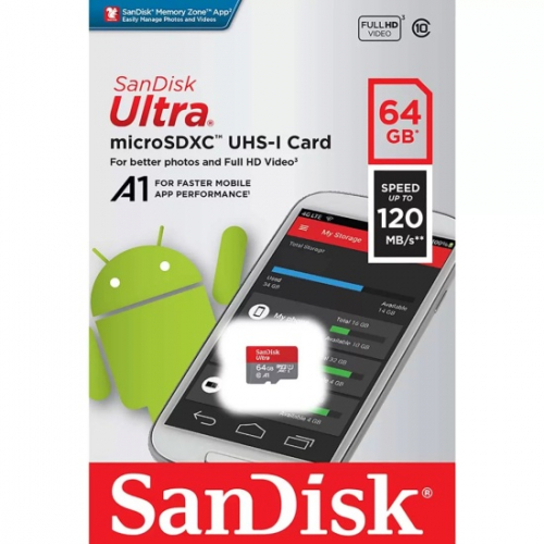 Карта памяти 064 GB SanDisk Ultra UHS-1 A1 120 Mb/s (micro SDHC, class10) без адаптера