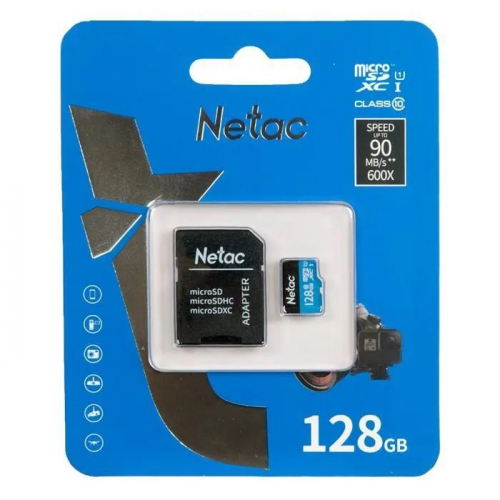 Карта памяти 128 GB Netac P500 Standard UHS-1 (micro SDHC, class10) с SD-адаптером