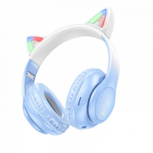 Гарнитура Hoco W42 Cat Ear, bluetooth 5.3, полноразмерная, оголовье с кошачьими ушами, голубая