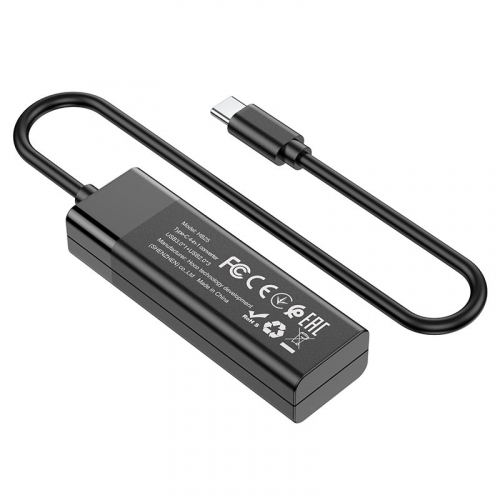 Разветвитель Hoco HB25 (вход Type-C) 4 порта USB (1xUSB3.0, 3xUSB2.0), метал., черный