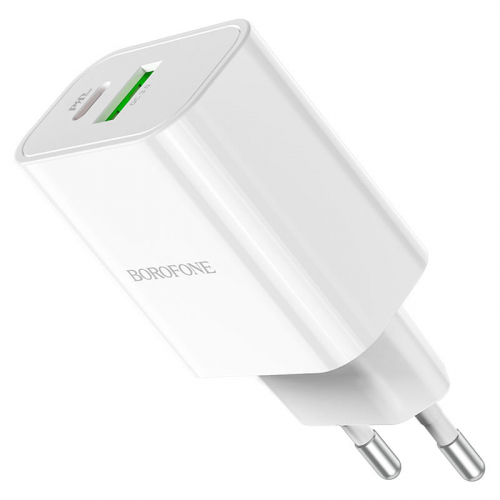 Сетевое зарядное Borofone BA55A USB A, USB QС3.0 + Type-C(гн) PD20W, белое, коробка