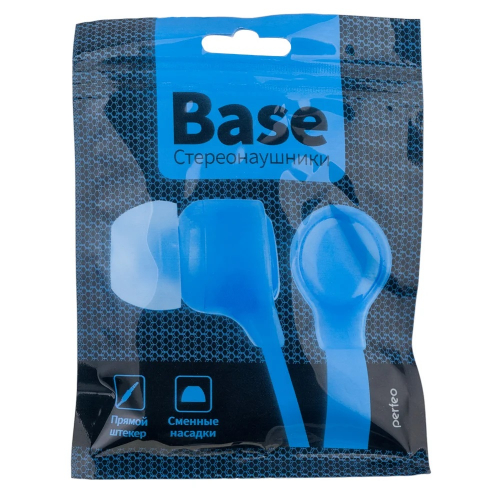 Наушники Perfeo PF-BAS-AZR Base голубые (плоский кабель,вакумные) 4202
