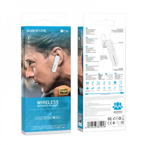Мобильная Bluetooth-моногарнитура Borofone BC36 белая