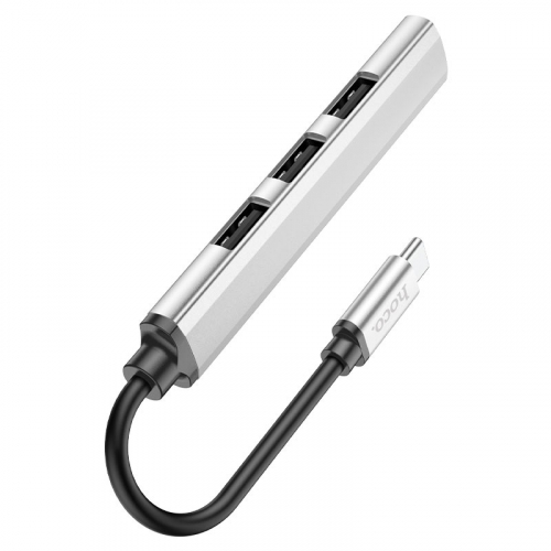 Разветвитель Hoco HB26 (вход Type-C) 4 порта USB (1xUSB3.0, 3xUSB2.0), метал., серебристый