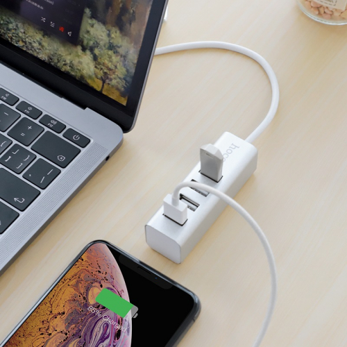 Разветвитель Hoco HB1 (вход Type-C) 4 порта USB (4xUSB2.0), метал., серебристый (1/12)