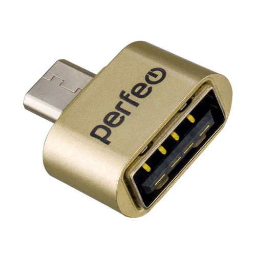 Переходник MicroUSB B(шт), USB A(гн), Perfeo (PF-VI-O011) золотистый (OTG)