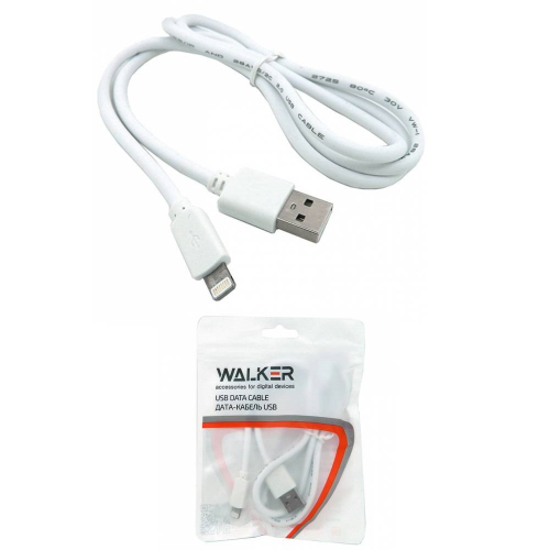 Кабель Walker C110 USB A, Lightning, ПВХ, 2,1А, мет. разъемы, белый, 1м, в пакете