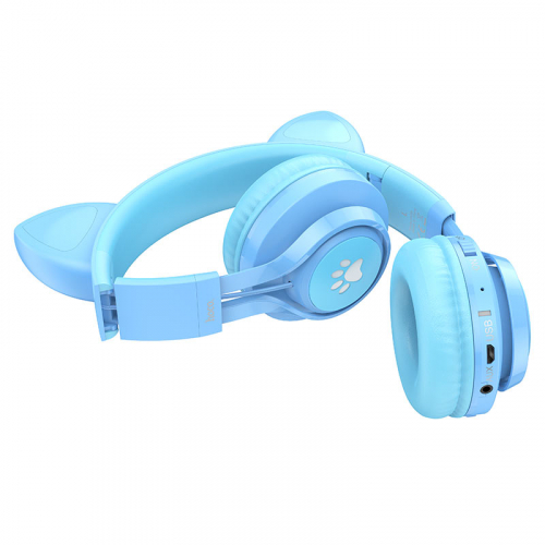 Гарнитура Hoco W39 Cat Ear, bluetooth 5.3, полноразмерная, оголовье с кошачьими ушами, синяя