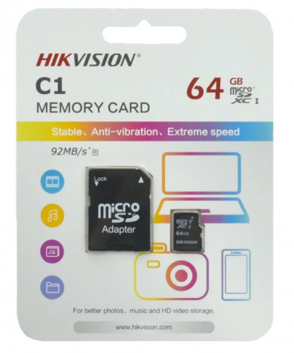 Карта памяти 064 GB Hikvision UHS-1 С1 92/30Mb/s (micro SDHC,class10) с SD-адаптером