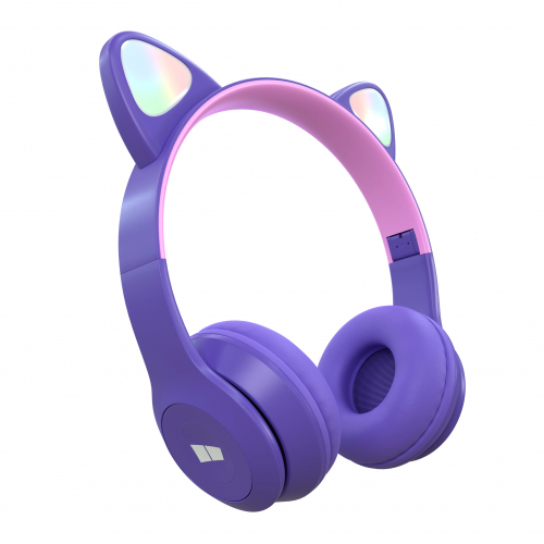 Гарнитура More Choice HW24kids bluetooth 5.0, полноразмерная, оголовье с кошачьими ушами, фиолетовая