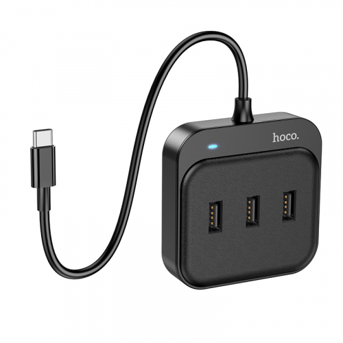 Разветвитель Hoco HB31 (вход Type-C) 4 порта USB (1xUSB3.0, 3xUSB2.0) метал., черный 0,2м (19)