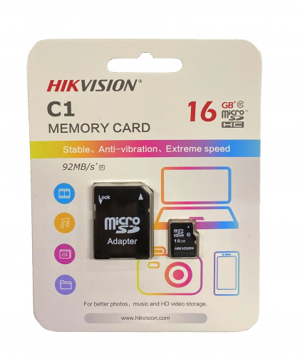 Карта памяти 016 GB Hikvision UHS-1 C1 92/10Mb/s (micro SDHC,class10) с SD-адаптером