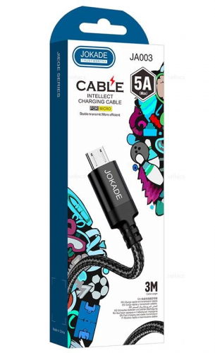Кабель Jokade JA003 USB A, microUSB B, нейлон, 5А, мет.разъем, черный, 3м, коробка