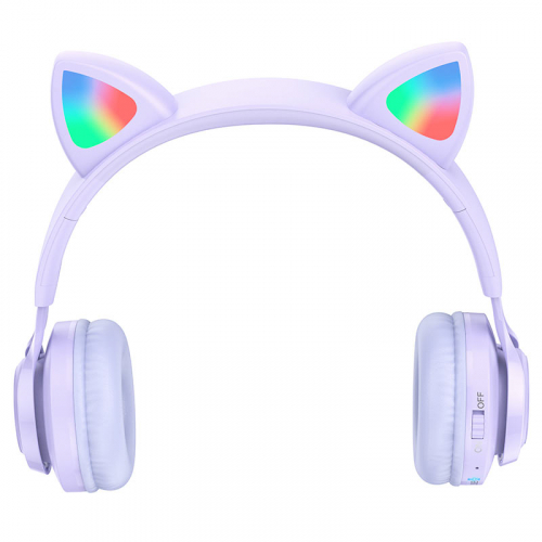 Гарнитура Hoco W39 Cat Ear, bluetooth 5.3, полноразмерная, оголовье с кошачьими ушами, фиолетовая