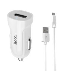 Автомоб. зарядное Hoco Z 2 microUSB B (1500мА), 1USB выход + кабель, (в коробке) белое