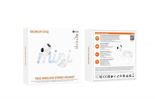 Гарнитура Borofone BW39 bluetooth 5.3, вкладыши (чехол с аккумулятором), TWS, белая