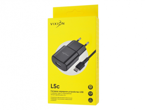 Сетевое зарядное Vixion L5c Type-C (2.1A) 1USB + кабель 1м (черный)