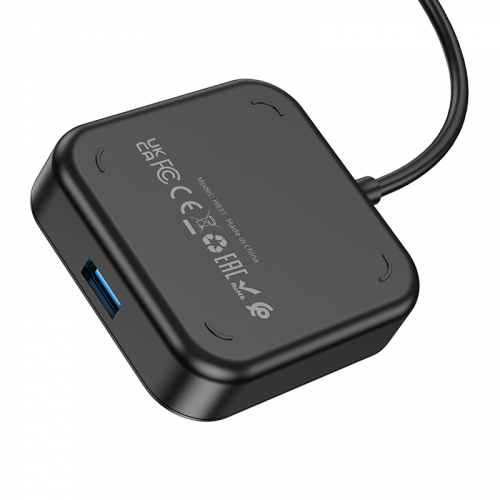 Разветвитель Hoco HB31 (вход Type-C) 4 порта USB (1xUSB3.0, 3xUSB2.0) метал., черный 0,2м (19)