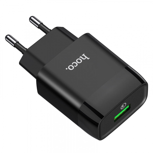 Сетевое зарядное Hoco C72Q USB A, QC3.0, (18W) 1USB выход, черное, блистер (36/216)