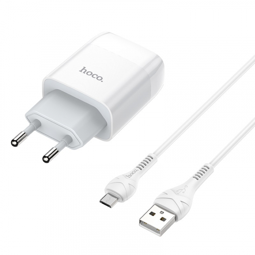 Сетевое зарядное Hoco C72A microUSB B (2100мА) 1USB выход + кабель, белое