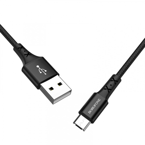 Кабель Borofone BX 20 USB A, microUSB B, нейлон, 2А, черный в коробке,1м (648)