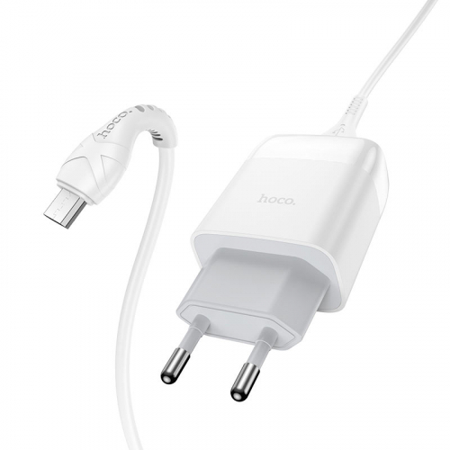 Сетевое зарядное Hoco C72Q microUSB B, QC3.0 (18W) 1USB выход + кабель, белое блистер (30/180)