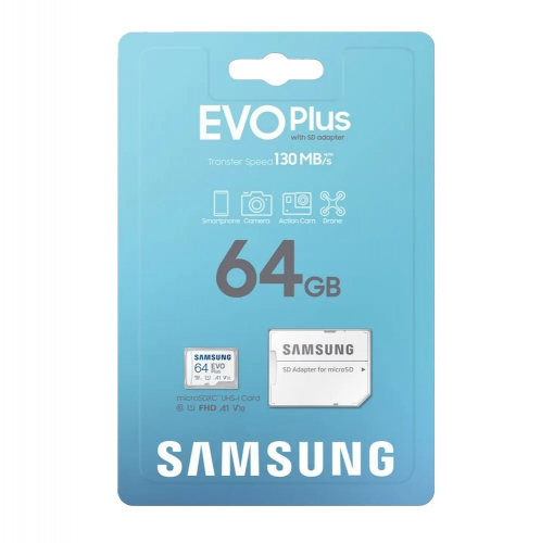 Карта памяти 064 GB Samsung Evo Plus U1 R/W 130MB/s (micro SDHC, class10) с SD-адаптером