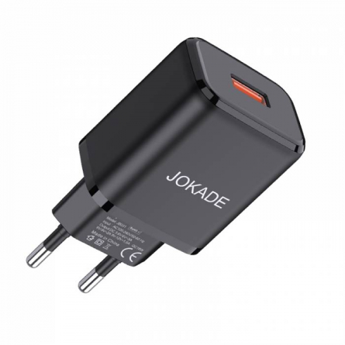 Сетевое зарядное Jokade JB031, USB A QC3.0 (18W max), 1USB выход, черное, коробка