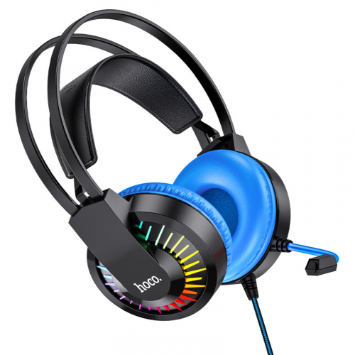 Гарнитура Hoco W105 Joyful игровая, 40мм, гибкий микрофон, подсветка, синяя (30)