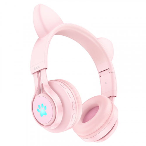 Гарнитура Hoco W39 Cat Ear, bluetooth 5.3, полноразмерная, оголовье с кошачьими ушами, розовая