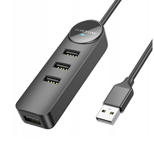 Разветвитель Borofone DH5 (вход USB) 4 порта USB (4xUSB2.0) 1,2м, черный, коробка