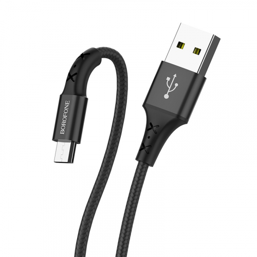 Кабель Borofone BX 20 USB A, microUSB B, нейлон, 2А, черный в коробке,1м (648)