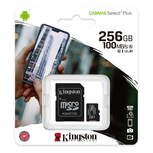 Карта памяти 256 GB Kingston Canvas Select Plus up to 100MB/s (micro SDHC, class10) с SD-адаптером