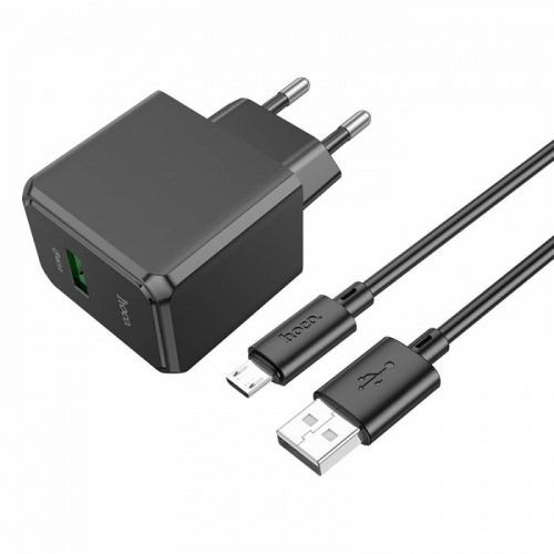 Сетевое зарядное Hoco CS12A microUSB B, QC3.0 (18W) 1USB выход+кабель, черное, блистер